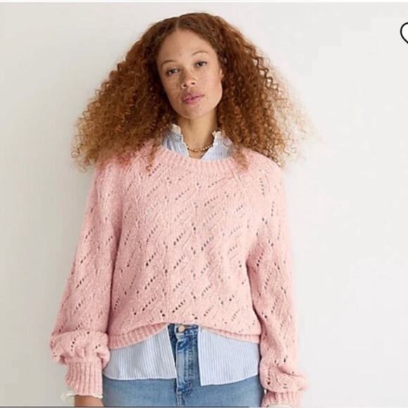 J. Crew Sweaters - J. Crew Pointelle Heather Pink Crewneck Wool Blend Sweater Size Large